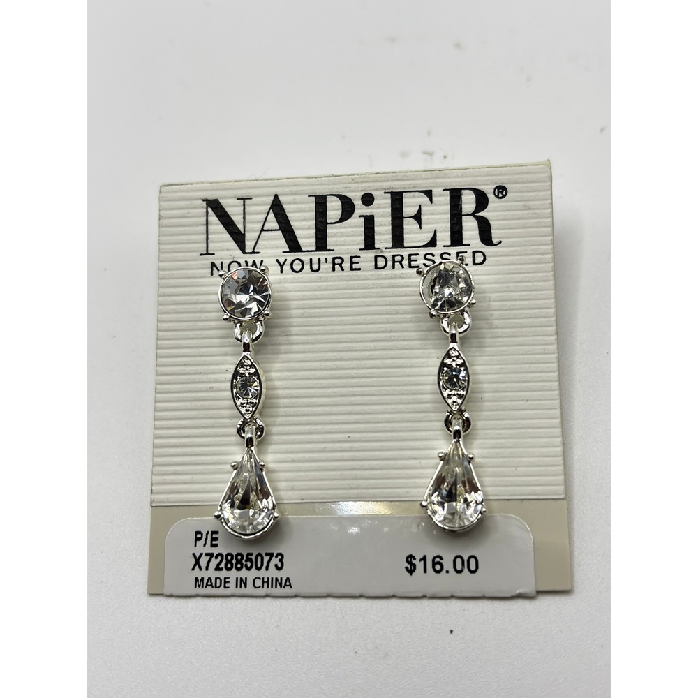 Napier Drop Earrings Womens OS Silver Crystal Teardrop Dangle Formal Wedding